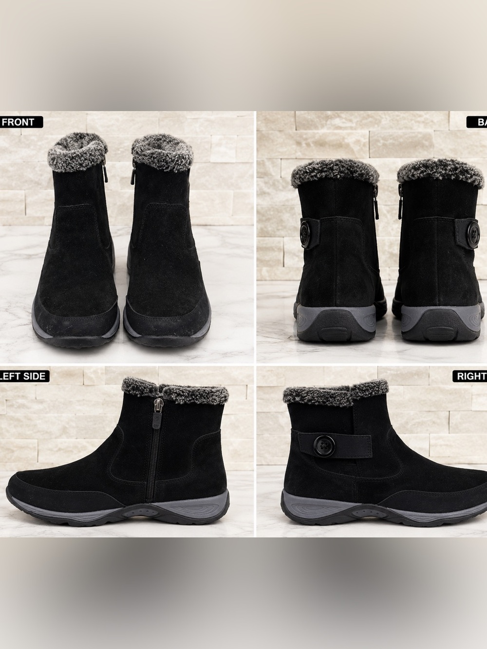 Women’s Black Suede Faux Fur Winter Ankle Boots Zip Comfort  Size 9M